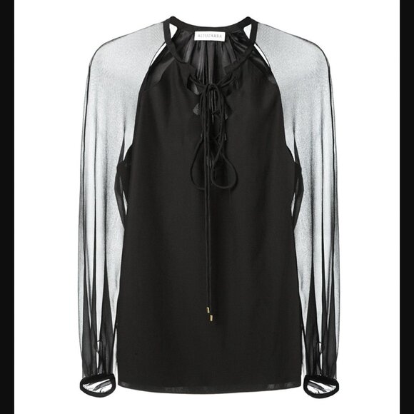 $1195 Altuzarra Black Sheer Lace-Up LS Benny Blouse Shirt size IT 38/2 - Picture 1 of 10